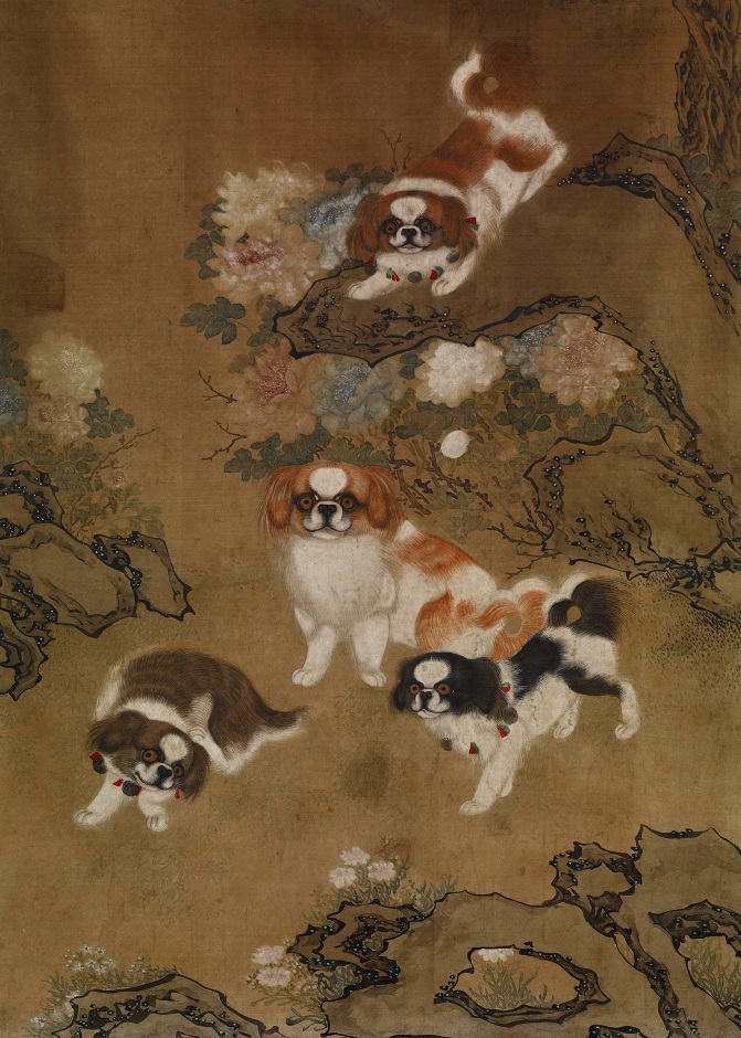 hanging-scroll-pekinese-dogs-ink-and-colours-on-paper