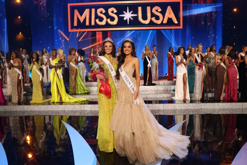 Former Miss USA 2023 Noelia Voigt and former Miss Teen USA UmaSofia Srivastava at the 72nd Miss USA in Reno