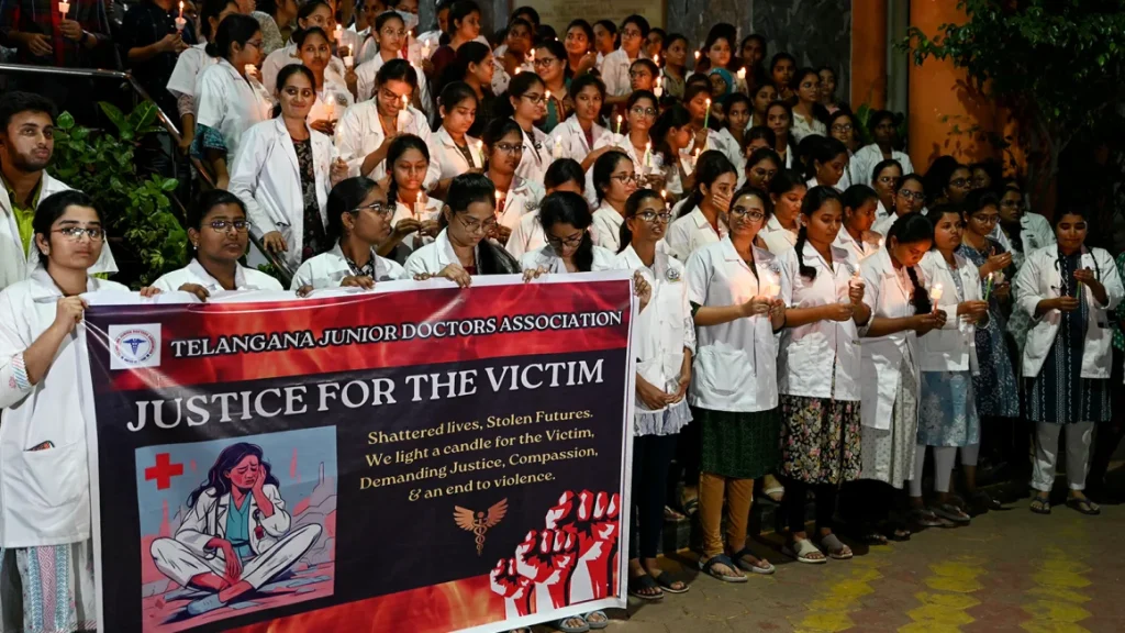 candle light demonstration at the Gandhi Hospital