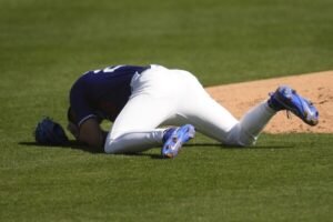 LA Dodgers pitcher Bobby Miller in concussion protocol after being hit in head by line drive in ‘scary moment’